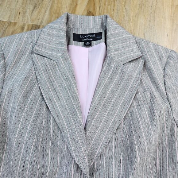 🐞Signature by Larry Levine Gray & Pink Pinstripe Blazer Size 10 - Picture 6 of 15